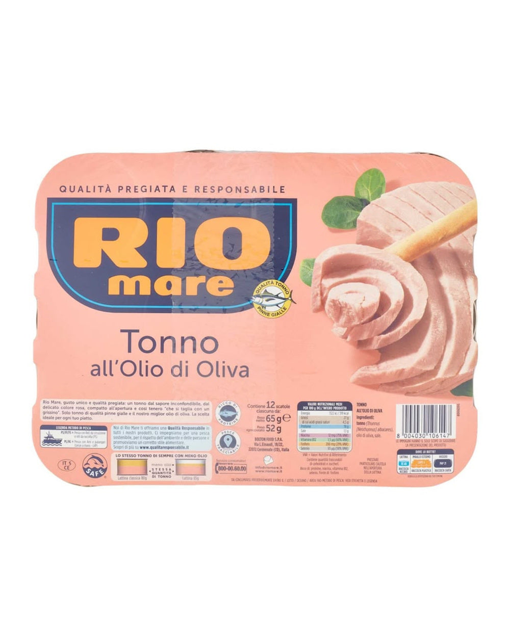 Rio Mare ton în ulei de măsline pachet 12 x 65 g – informații etichetă